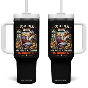 Too Old To Care Club Funny Retired Woman Beach Vacation Tumbler With Handle My Give A Damn Is Broken IDGAF Chill Mode TS02 One Size: 40 oz Black Print Your Wear
