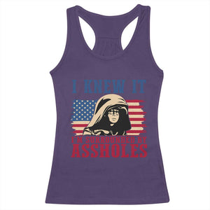 Funny I Knew It Im Surrounded by Axxholes Sci-fi Meme Racerback Tank Top Patriotic Space Parody USA Flag Sarcastic 1980s Movie Quote TS02 Purple Print Your Wear