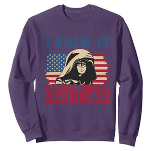 Funny I Knew It Im Surrounded by Axxholes Sci-fi Meme Sweatshirt Patriotic Space Parody USA Flag Sarcastic 1980s Movie Quote TS02 Purple Print Your Wear