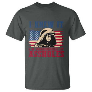 Funny I Knew It Im Surrounded by Axxholes Sci-fi Meme T Shirt Patriotic Space Parody USA Flag Sarcastic 1980s Movie Quote TS02 Dark Heather Print Your Wear