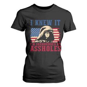 Funny I Knew It Im Surrounded by Axxholes Sci-fi Meme T Shirt For Women Patriotic Space Parody USA Flag Sarcastic 1980s Movie Quote TS02 Black Print Your Wear