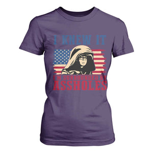Funny I Knew It Im Surrounded by Axxholes Sci-fi Meme T Shirt For Women Patriotic Space Parody USA Flag Sarcastic 1980s Movie Quote TS02 Purple Print Your Wear