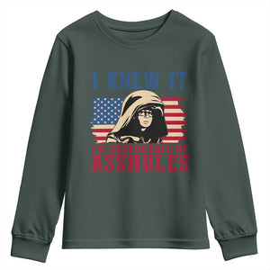 Funny I Knew It Im Surrounded by Axxholes Sci-fi Meme Youth Sweatshirt Patriotic Space Parody USA Flag Sarcastic 1980s Movie Quote TS02 Dark Forest Green Print Your Wear