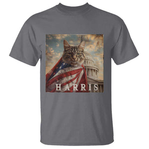 Childless Cat Ladies For Harris 2024 T Shirt Kamala For President Retro American Flag Cat Graphic TS02 Charcoal Print Your Wear