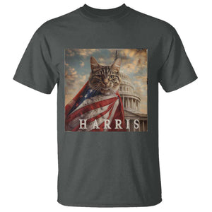 Childless Cat Ladies For Harris 2024 T Shirt Kamala For President Retro American Flag Cat Graphic TS02 Dark Heather Print Your Wear