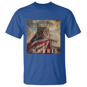Childless Cat Ladies For Harris 2024 T Shirt Kamala For President Retro American Flag Cat Graphic TS02 Royal Blue Print Your Wear