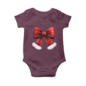 Red Coquette Bow Santa Retro Christmas Vibe Baby Onesie TS02 Maroon Print Your Wear