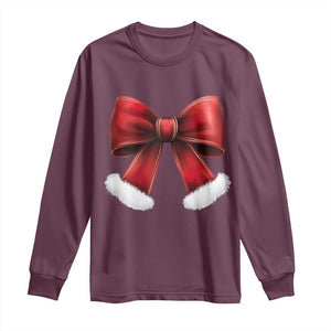 Red Coquette Bow Santa Retro Christmas Vibe Long Sleeve Shirt TS02 Maroon Print Your Wear