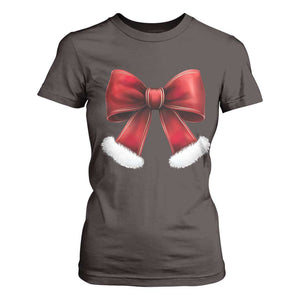 Red Coquette Bow Santa Retro Christmas Vibe T Shirt For Women TS02 Dark Chocolate Print Your Wear