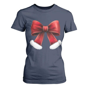 Red Coquette Bow Santa Retro Christmas Vibe T Shirt For Women TS02 Navy Print Your Wear