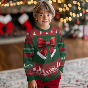 Red Coquette Bow Santa Retro Xmas Vibe Ugly Christmas Sweater TS02 Christmas Print Your Wear