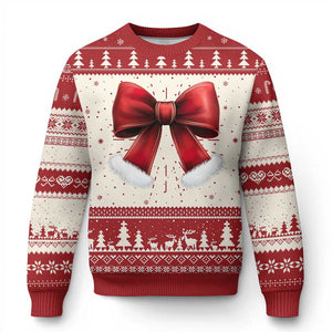 Red Coquette Bow Santa Retro Xmas Vibe Ugly Christmas Sweater TS02 Red Print Your Wear