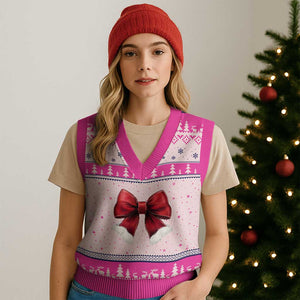 Red Coquette Bow Santa Xmas Vibe V-Neck Knit Sweater Vest TS02 Hot Pink Print Your Wear