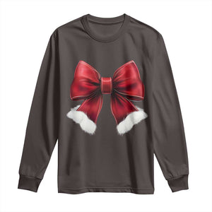 Red Coquette Bow Santa Christmas Vibe Long Sleeve Shirt TS02 Dark Chocolate Print Your Wear