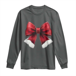 Red Coquette Bow Santa Christmas Vibe Long Sleeve Shirt TS02 Dark Heather Print Your Wear