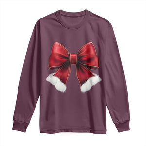 Red Coquette Bow Santa Christmas Vibe Long Sleeve Shirt TS02 Maroon Print Your Wear