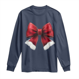 Red Coquette Bow Santa Christmas Vibe Long Sleeve Shirt TS02 Navy Print Your Wear