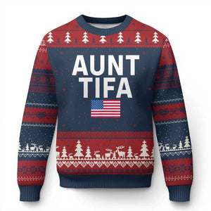 Aunt Tifa Ugly Christmas Sweater Funny Political Sarcasm Patriotic American Flag TS02 Navy Red Print Your Wear