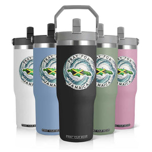 Pray For Jamaica Hurricane Support Flip Straw Tumbler Strong Island Map and Storm Graphic TS02 Print Your Wear