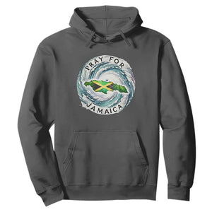 Pray For Jamaica Hurricane Support Hoodie Strong Island Map and Storm Graphic TS02 Dark Heather Print Your Wear
