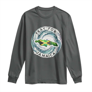 Pray For Jamaica Hurricane Support Long Sleeve Shirt Strong Island Map and Storm Graphic TS02 Dark Heather Print Your Wear
