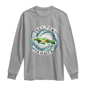 Pray For Jamaica Hurricane Support Long Sleeve Shirt Strong Island Map and Storm Graphic TS02 Sport Gray Print Your Wear