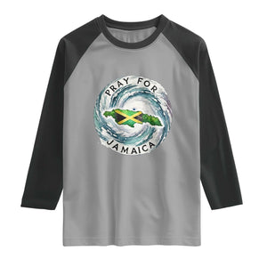 Pray For Jamaica Hurricane Support Raglan Shirt Strong Island Map and Storm Graphic TS02 Sport Gray Black Print Your Wear
