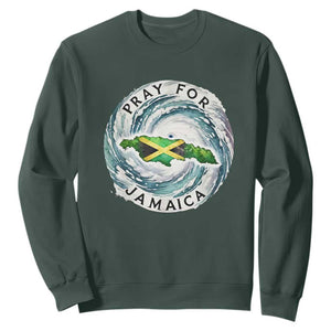 Pray For Jamaica Hurricane Support Sweatshirt Strong Island Map and Storm Graphic TS02 Dark Forest Green Print Your Wear