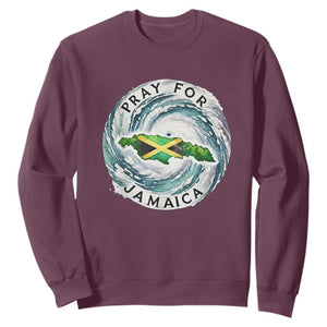 Pray For Jamaica Hurricane Support Sweatshirt Strong Island Map and Storm Graphic TS02 Maroon Print Your Wear