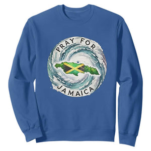 Pray For Jamaica Hurricane Support Sweatshirt Strong Island Map and Storm Graphic TS02 Royal Blue Print Your Wear