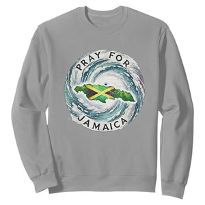 Pray For Jamaica Hurricane Support Sweatshirt Strong Island Map and Storm Graphic TS02 Sport Gray Print Your Wear