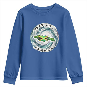 Pray For Jamaica Hurricane Support Youth Sweatshirt Strong Island Map and Storm Graphic TS02 Royal Blue Print Your Wear