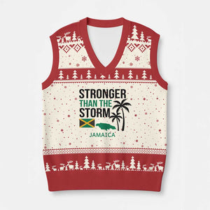 Stronger Than The Storm Jamaica V-Neck Knit Sweater Vest Resilience and Hope Hurricane Awareness TS02 Beige Red Print Your Wear