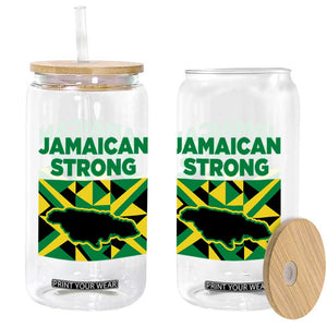 Jamaican Strong Resilience Geometric Flag Glass Can Abstract Island Map and Heritage TS02 Print Your Wear