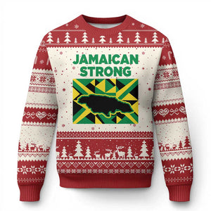 Jamaican Strong Resilience Geometric Flag Ugly Christmas Sweater Abstract Island Map and Heritage TS02 Beige Red Print Your Wear