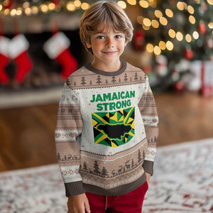 Jamaican Strong Resilience Geometric Flag Ugly Christmas Sweater Abstract Island Map and Heritage TS02 Mocha Mousse Print Your Wear
