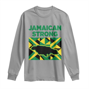 Jamaican Strong Resilience Geometric Flag Long Sleeve Shirt Abstract Island Map and Heritage TS02 Sport Gray Print Your Wear