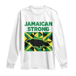 Jamaican Strong Resilience Geometric Flag Long Sleeve Shirt Abstract Island Map and Heritage TS02 White Print Your Wear