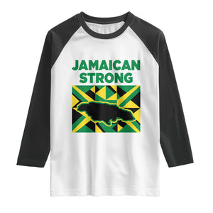 Jamaican Strong Resilience Geometric Flag Raglan Shirt Abstract Island Map and Heritage TS02 White Black Print Your Wear