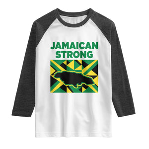 Jamaican Strong Resilience Geometric Flag Raglan Shirt Abstract Island Map and Heritage TS02 White Heather Charcoal Print Your Wear