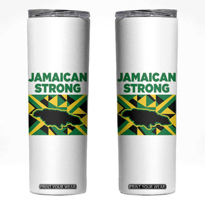 Jamaican Strong Resilience Geometric Flag Skinny Tumbler Abstract Island Map and Heritage TS02 White Print Your Wear