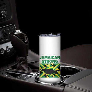 Jamaican Strong Resilience Geometric Flag Skinny Tumbler Abstract Island Map and Heritage TS02 Print Your Wear