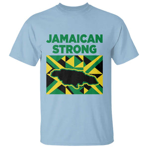 Jamaican Strong Resilience Geometric Flag T Shirt Abstract Island Map and Heritage TS02 Light Blue Print Your Wear