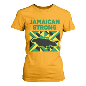 Jamaican Strong Resilience Geometric Flag T Shirt For Women Abstract Island Map and Heritage TS02 Gold Print Your Wear