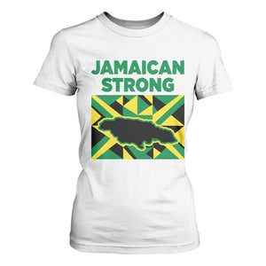 Jamaican Strong Resilience Geometric Flag T Shirt For Women Abstract Island Map and Heritage TS02 White Print Your Wear