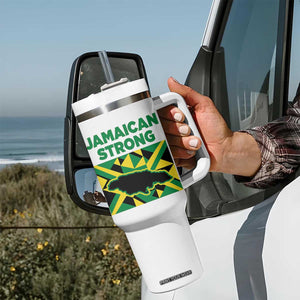 Jamaican Strong Resilience Geometric Flag Tumbler With Handle Abstract Island Map and Heritage TS02 Print Your Wear