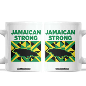 Jamaican Strong Resilience Geometric Flag Coffee Mug Abstract Island Map and Heritage TS02 White Print Your Wear