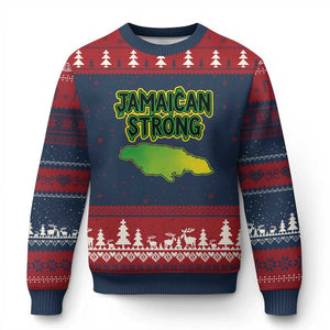 Jamaican Strong Resilience Graphic Ugly Christmas Sweater Caribbean Island Map Silhouette TS02 Navy Red Print Your Wear