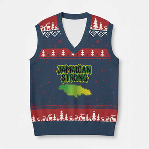 Jamaican Strong Resilience Graphic V-Neck Knit Sweater Vest Caribbean Island Map Silhouette TS02 Navy Red Print Your Wear