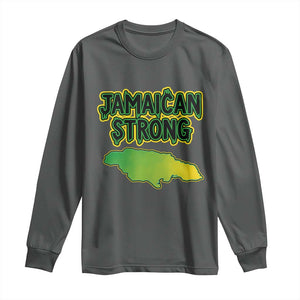 Jamaican Strong Resilience Graphic Long Sleeve Shirt Caribbean Island Map Silhouette TS02 Dark Heather Print Your Wear